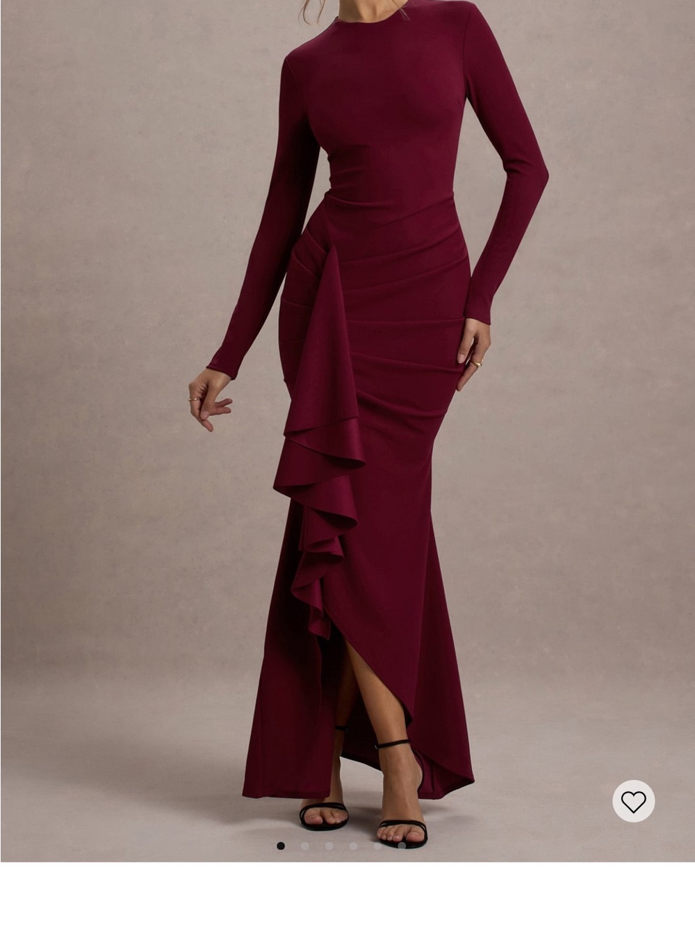 Club L London Burgundy Long Sleeve Ruffle Evening Dress
